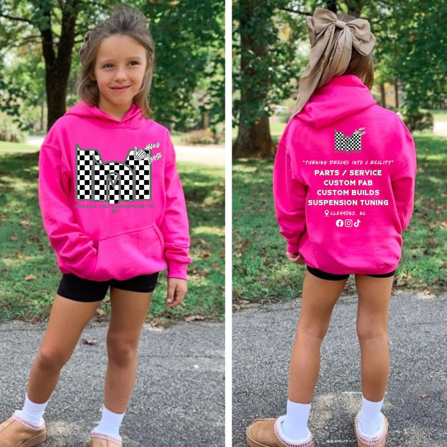 Kids hot pink checkered hoodie