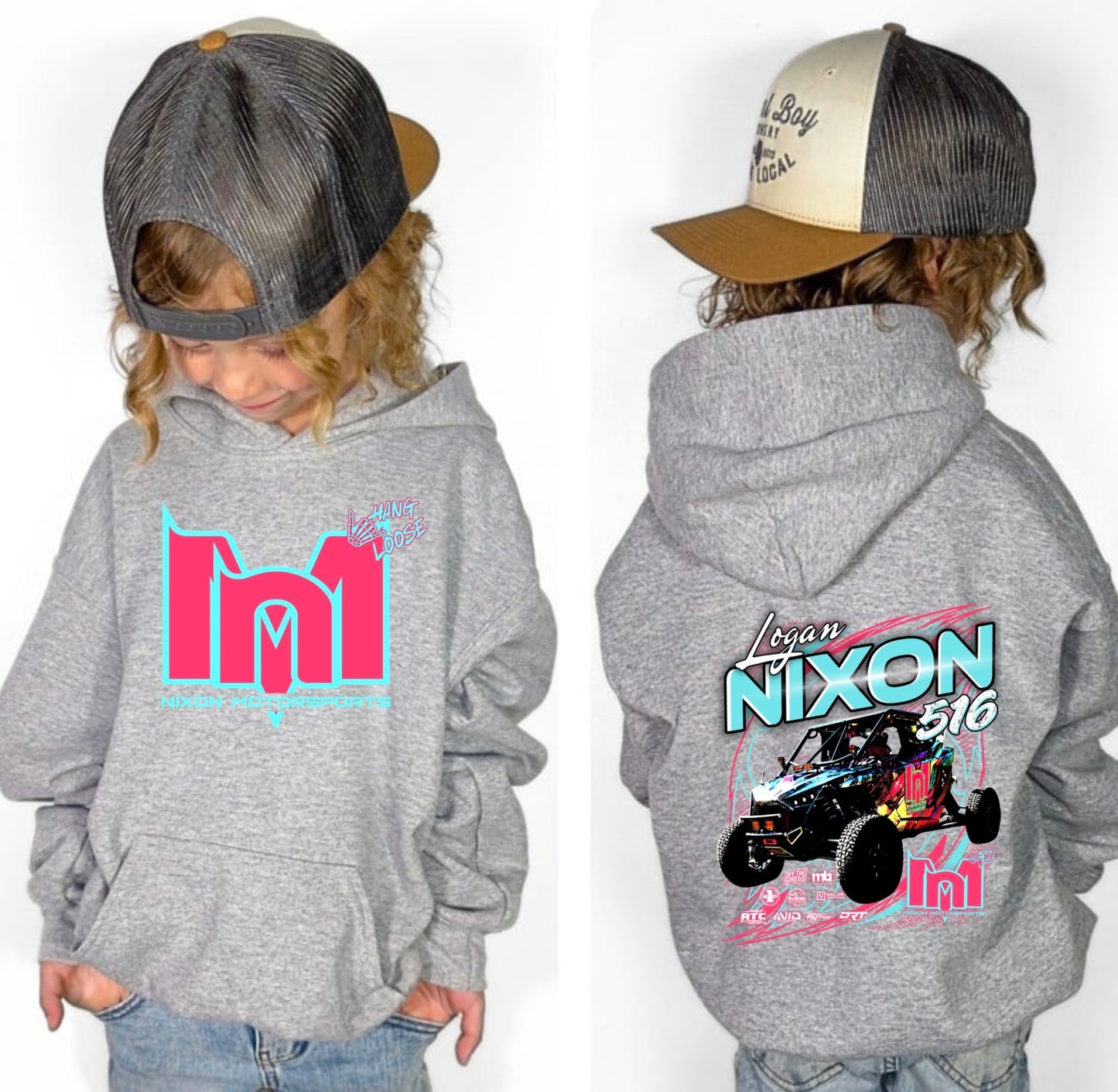 Kids race merch grey hoodie