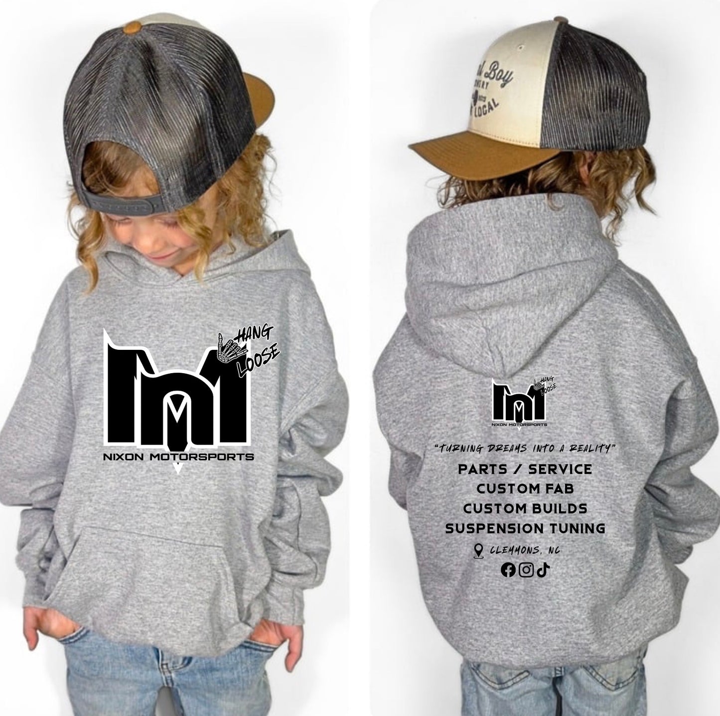 Kids white/black logo grey hoodie