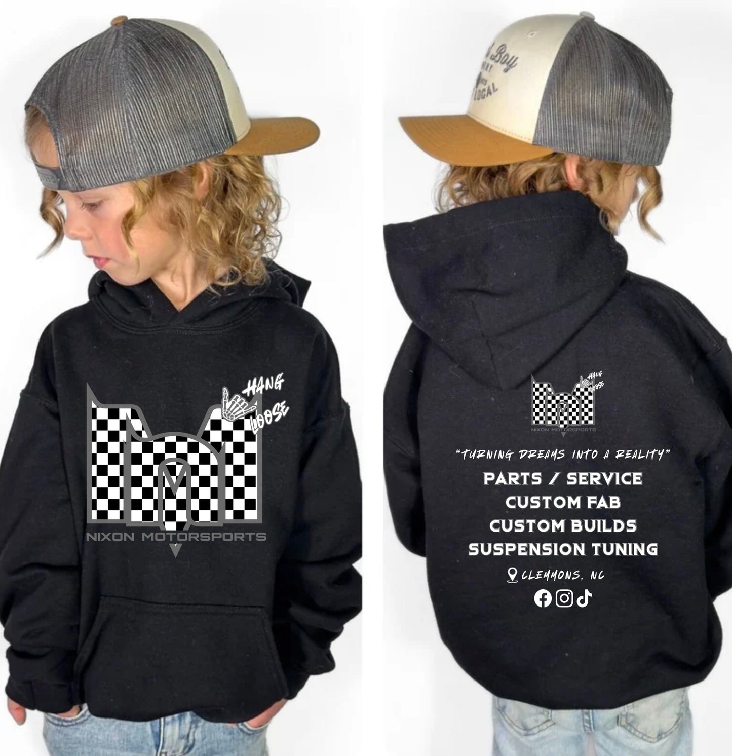 Kids grey checkered black hoodie