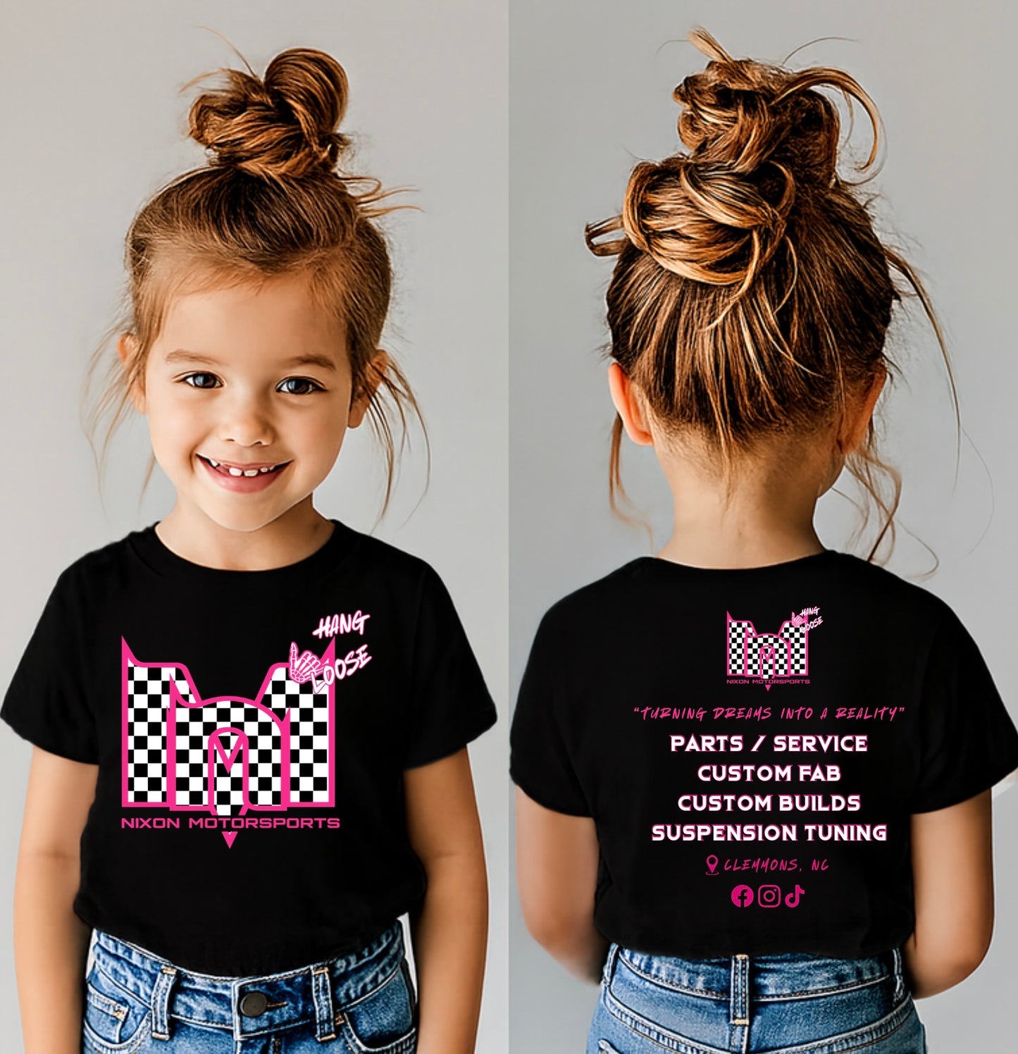 Kids pink checkered black tshirt