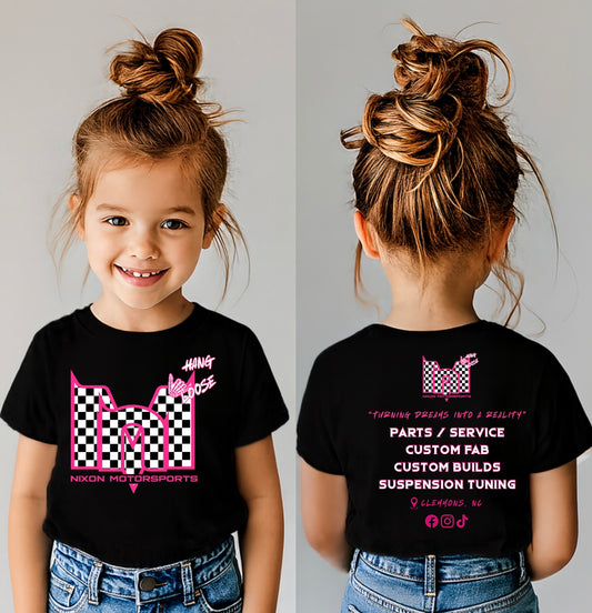 Kids pink checkered black tshirt