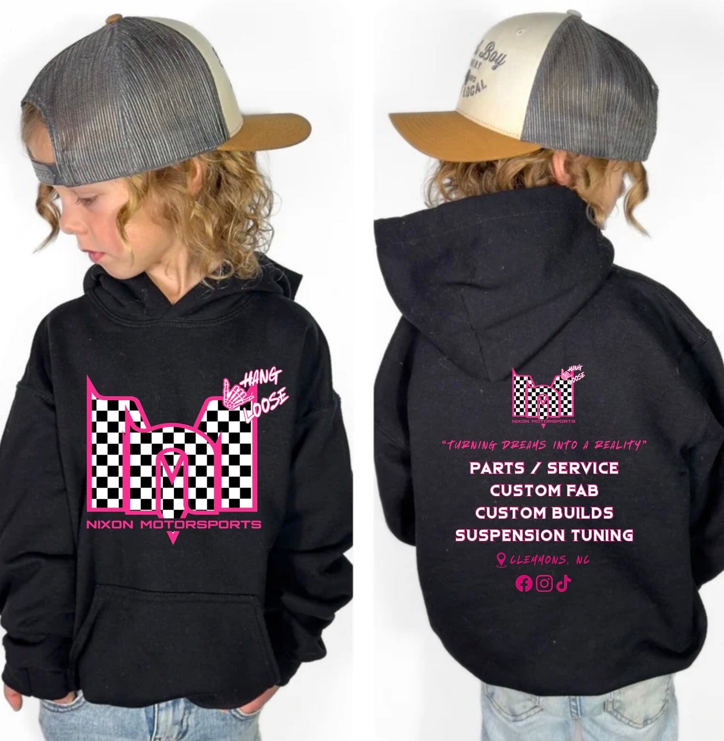 Kids pink checkered black hoodie