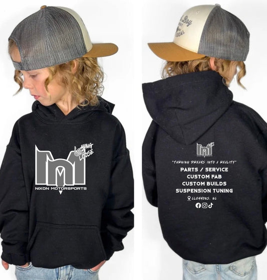 Kids grey/white logo black hoodie